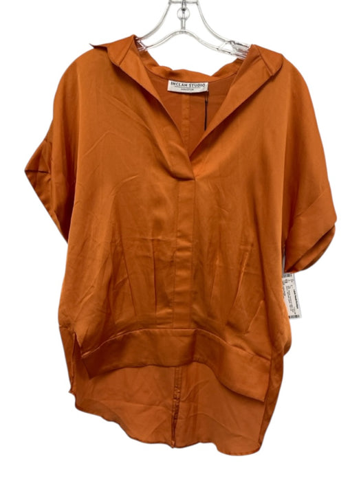 Inclan Studio Size One Size Orange Viscose & Cotton Short Sleeve Split Neck Top Orange / One Size