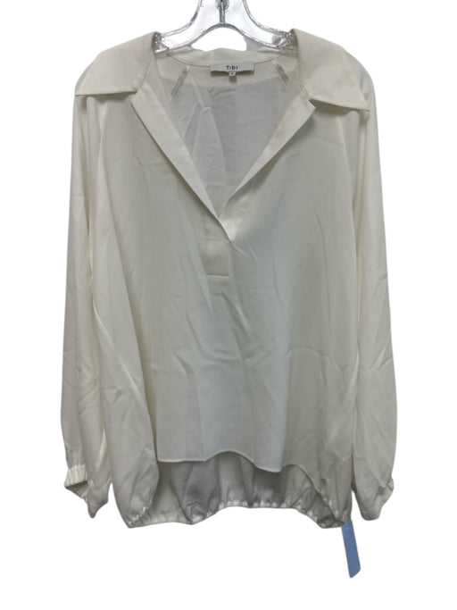 Tibi Size M White Triacetate Blend Long Sleeve Split Neck Collar Top White / M