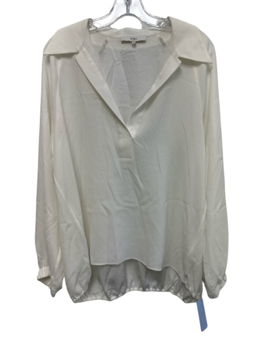 Tibi Size M White Triacetate Blend Long Sleeve Split Neck Collar Top White / M