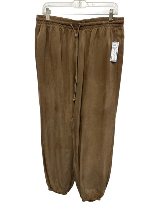 Nation Size XL Taupe Brown Cupro Tie Detail Elastic Waist Wide Leg Pants Taupe Brown / XL