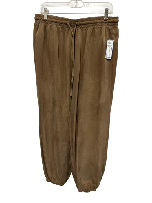 Nation Size XL Taupe Brown Cupro Tie Detail Elastic Waist Wide Leg Pants Taupe Brown / XL
