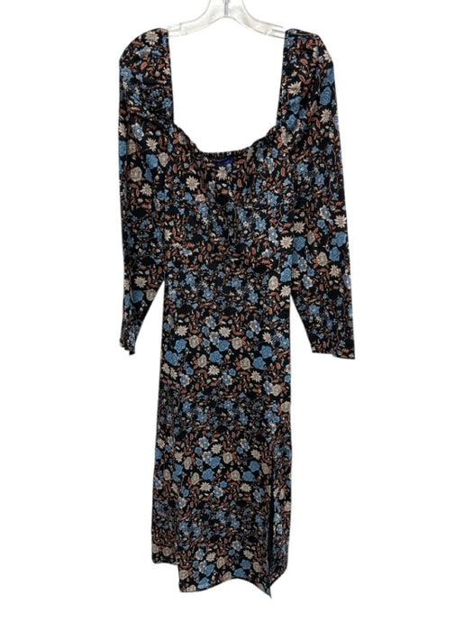 Ro's Garden Size XL Black & Multi Cotton Floral Square Neck Long Sleeve Dress Black & Multi / XL