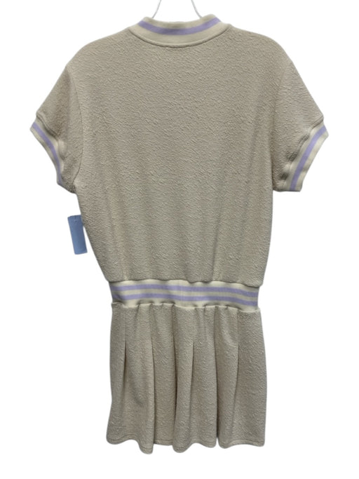 Sundays Size M Cream White Polyester & Cotton Short Sleeve Textured Dress Cream White / M