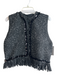 Zara Size Large Black & Silver Polyester Blend Spangles Round Neck Fringe Vest Black & Silver / Large