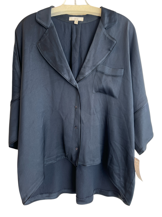 Joie Size Medium Midnight blue Acetate Blend Button Down Half Sleeve Collar Top Midnight blue / Medium