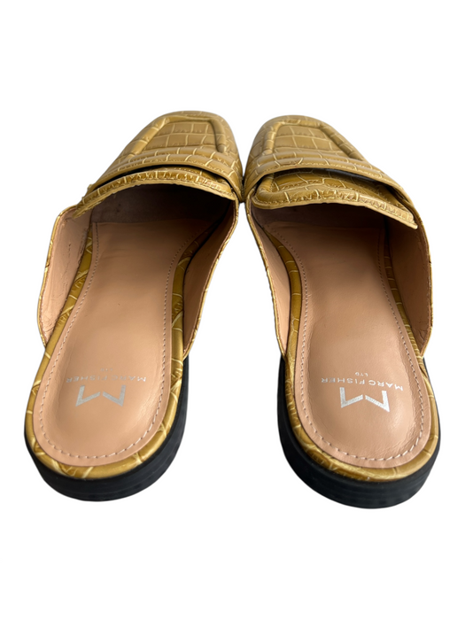 Marc Fisher Shoe Size 9 Mustard Leather Square Toe Open Back Mule Flat Shoes Mustard / 9