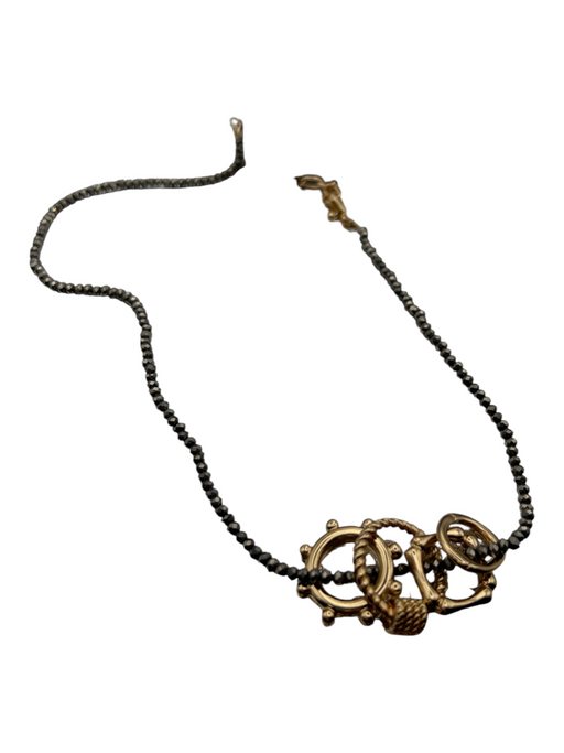 No Brand Gray & Gold Beads Metal Lobster Clasp 4 rings Necklace Gray & Gold