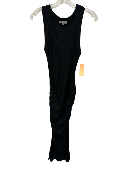 Michael Stars Size S Black Cotton & Modal Sleeveless Rib Knit V Neck Dress Black / S