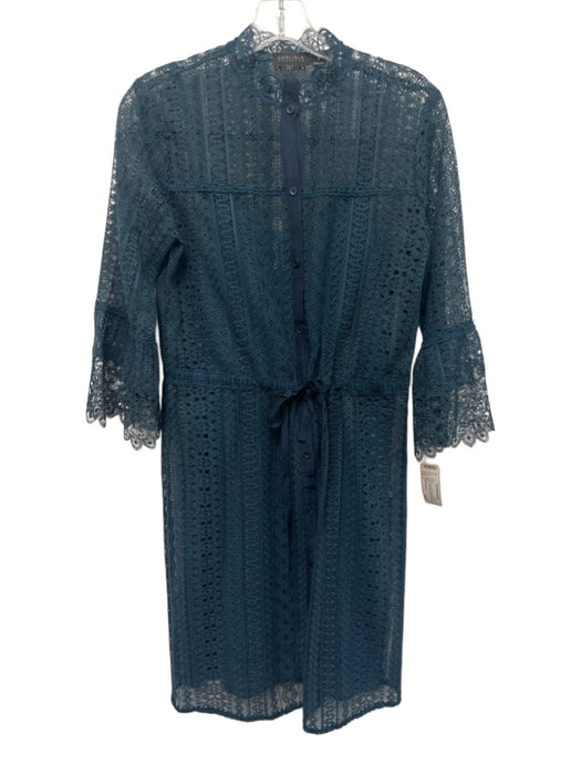 Carlisle Collection Size 2 Teal Green & Navy Blue Polyester 3/4 Sleeve Dress Teal Green & Navy Blue / 2