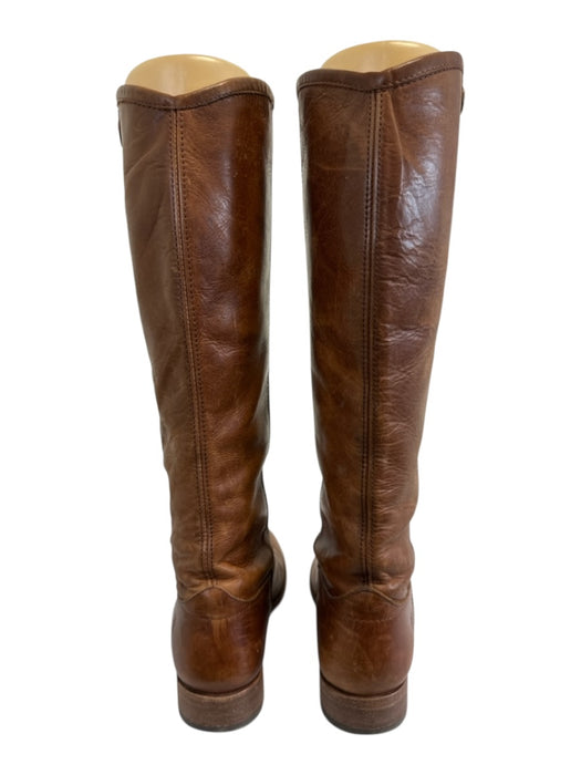 Frye Shoe Size 7 Brown Leather Upper Round Toe Low Stacked Heel Boots Brown / 7