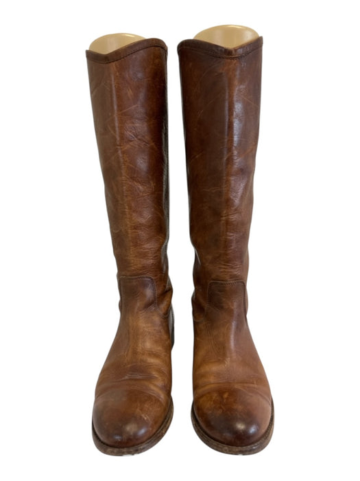 Frye Shoe Size 7 Brown Leather Upper Round Toe Low Stacked Heel Boots Brown / 7