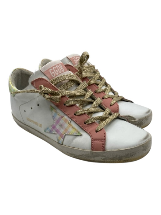Golden Goose Shoe Size 37 Pink, White, Multi Leather Upper Plaid Star Sneakers Pink, White, Multi / 37