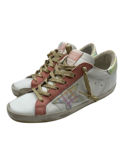 Golden Goose Shoe Size 37 Pink, White, Multi Leather Upper Plaid Star Sneakers Pink, White, Multi / 37