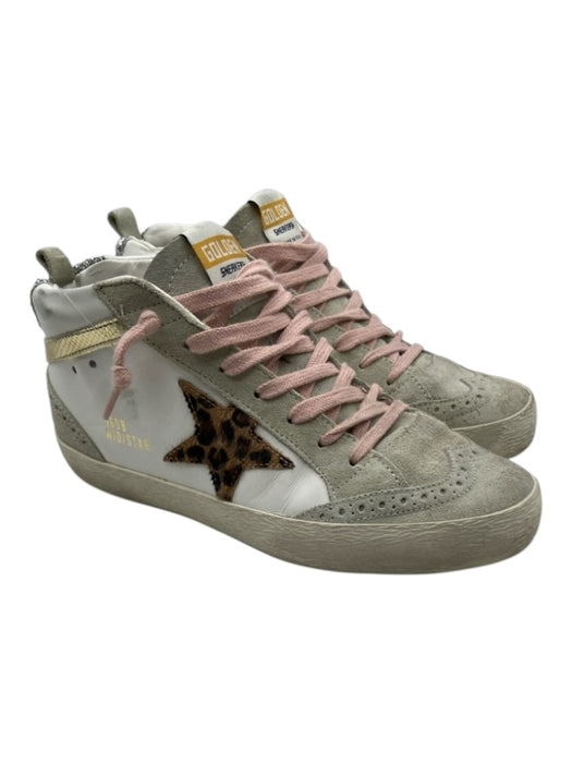 Golden Goose Shoe Size 37 White, Pink, Beige Leather Lace Up Leopard Sneakers White, Pink, Beige / 37