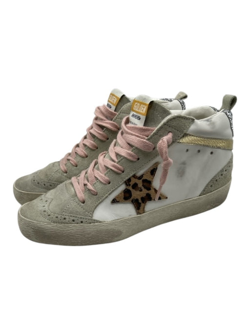 Golden Goose Shoe Size 37 White, Pink, Beige Leather Lace Up Leopard Sneakers White, Pink, Beige / 37