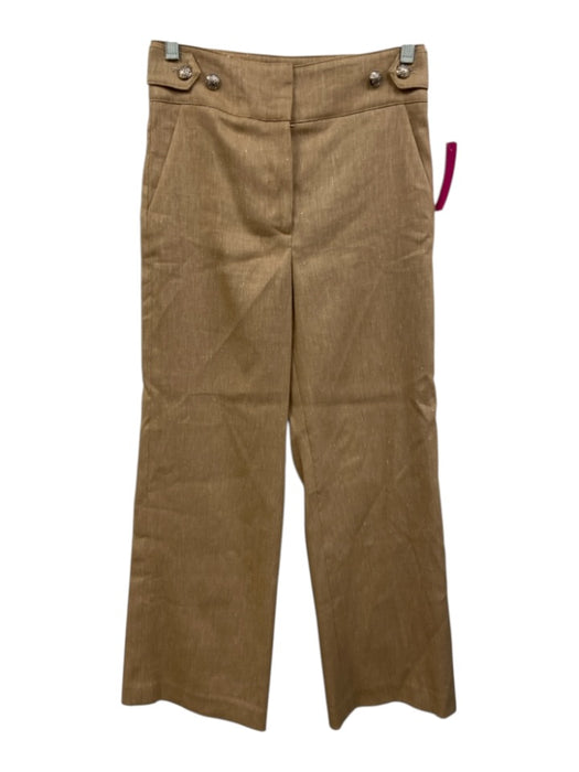 Veronica Beard Size 0 Khaki Beige Linen Blend Button Detail Trouser Pants Khaki Beige / 0