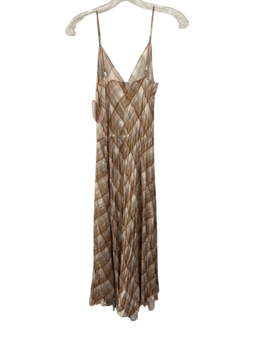 Vince Size XS Cream White & Brown Polyester Spaghetti Strap Satin V Neck Dress Cream White & Brown / XS
