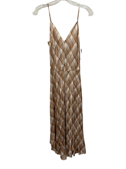 Vince Size XS Cream White & Brown Polyester Spaghetti Strap Satin V Neck Dress Cream White & Brown / XS