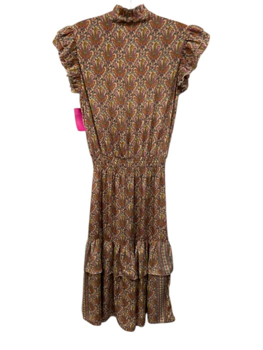 Perry Walker Size 1 Beige & Multi Silk Blend Paisley Print V Neck Dress Beige & Multi / 1