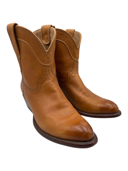 Tecovas Shoe Size 6.5 Cognac Brown Leather Upper Pull Tabs Cowboy Ankle Boots Cognac Brown / 6.5