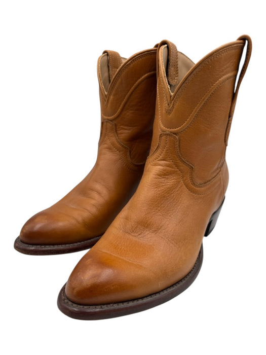 Tecovas Shoe Size 6.5 Cognac Brown Leather Upper Pull Tabs Cowboy Ankle Boots Cognac Brown / 6.5
