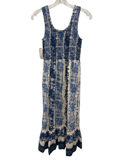 Tuckernuck Size XS Blue & Cream Cotton Sleeveless Floral Print Midi Dress Blue & Cream / XS