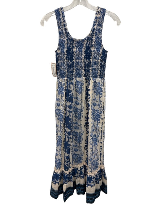 Tuckernuck Size XS Blue & Cream Cotton Sleeveless Floral Print Midi Dress Blue & Cream / XS