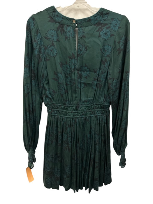Omika Size S Green, Black, Blue Modal Long Sleeve Floral Print V Neck Mini Dress Green, Black, Blue / S