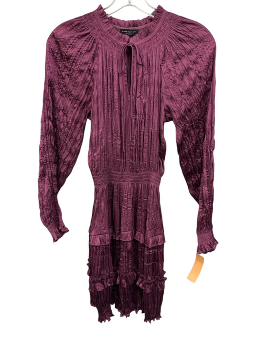 Current Air Size XS Purple Polyester Micropleat Crinkle Long Sleeve V Neck Dress Purple / XS
