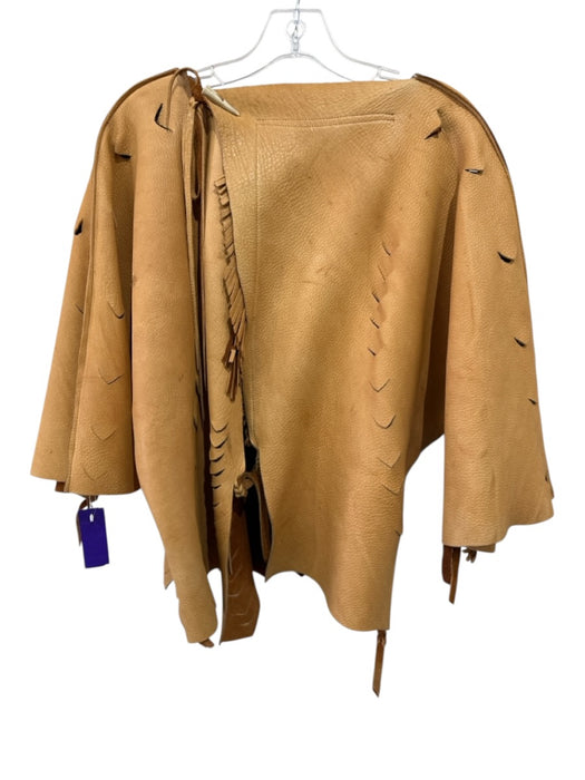 No Brand Size Small Brown & Tan Leather Reversable Horn Toggle Cut Out Jacket Brown & Tan / Small