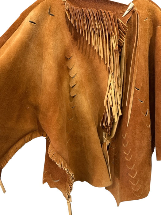 No Brand Size Small Brown & Tan Leather Reversable Horn Toggle Cut Out Jacket Brown & Tan / Small