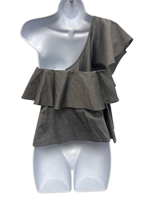 Milly Size 2 Gray Cotton One Shoulder Ruffle Side Zip Drape Top Gray / 2