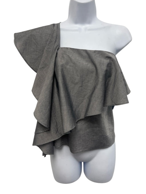 Milly Size 2 Gray Cotton One Shoulder Ruffle Side Zip Drape Top Gray / 2