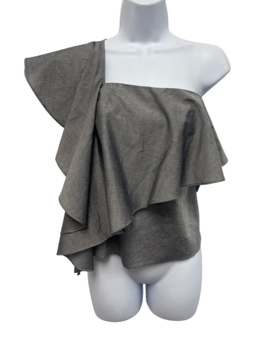 Milly Size 2 Gray Cotton One Shoulder Ruffle Side Zip Drape Top Gray / 2