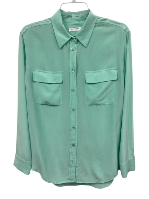 Equipment Femme Size S Aqua Green Silk Long Sleeve Button Up Breast Pockets Top Aqua Green / S