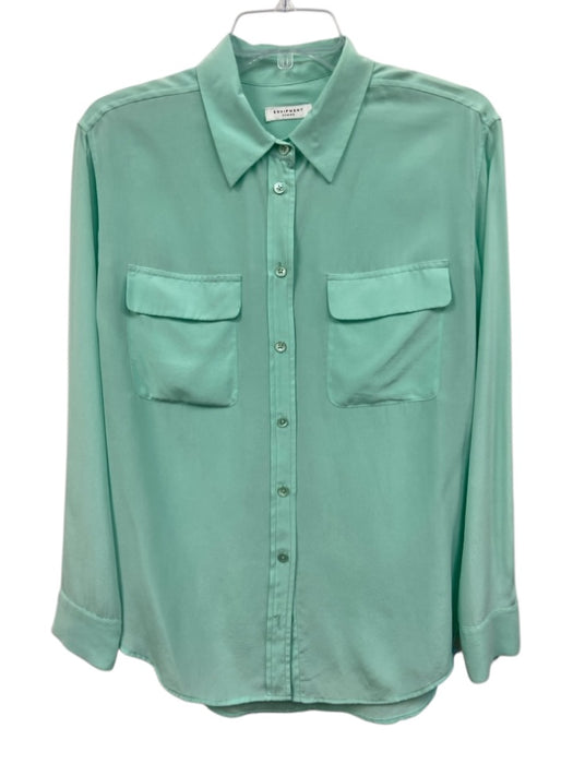 Equipment Femme Size S Aqua Green Silk Long Sleeve Button Up Breast Pockets Top Aqua Green / S
