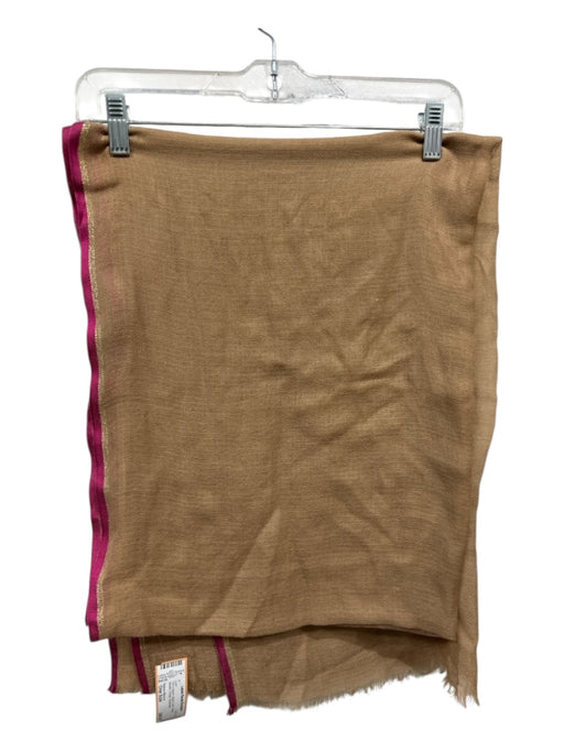 Neiman Marcus Pink & Brown Wool & Silk Fringe Metallic Thread scarf Pink & Brown / One Size