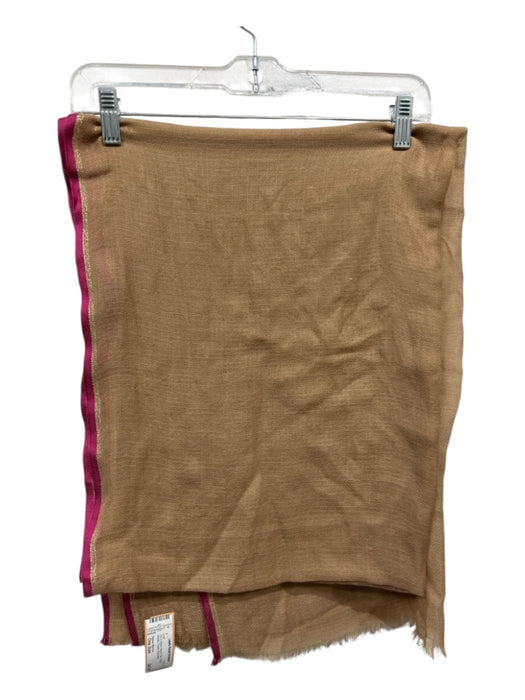 Neiman Marcus Pink & Brown Wool & Silk Fringe Metallic Thread scarf Pink & Brown / One Size