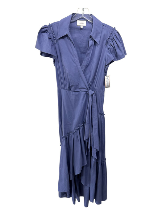 Cinq a Sept Size 2 Periwinkle Blue Cap Sleeve Ruffles Faux Wrap Midi Dress Periwinkle Blue / 2