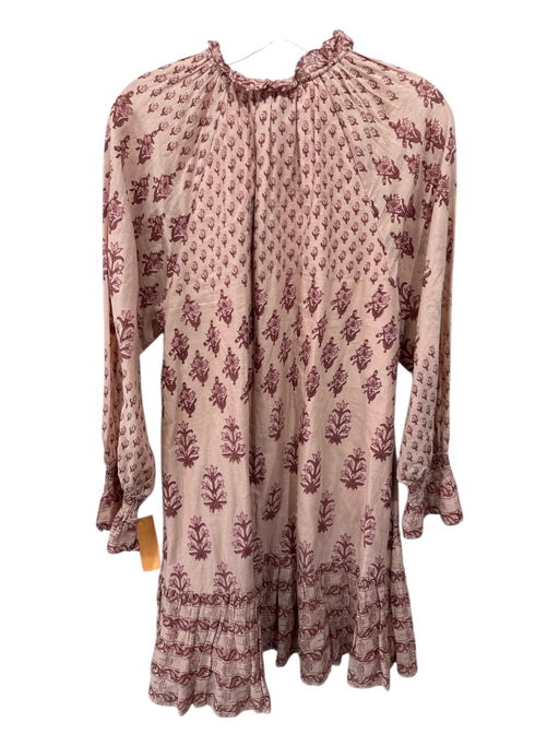 Cleobella Size Small Pink Cotton Long Sleeve Floral Smocked Cuffs Tiered Dress Pink / Small