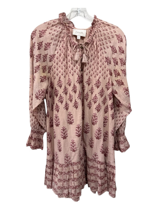 Cleobella Size Small Pink Cotton Long Sleeve Floral Smocked Cuffs Tiered Dress Pink / Small