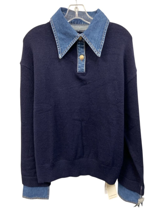 Commense Size Medium Navy Blue Viscose Blend Long Sleeve Denim Detail Sweater Navy Blue / Medium