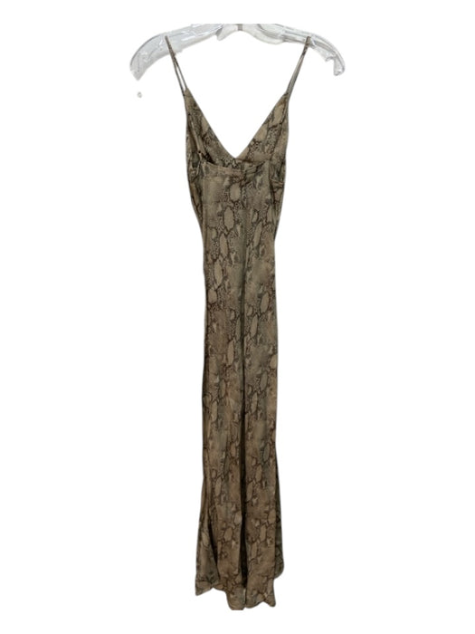 Jonathan Simkhai Size XS/S Beige & Brown Cupro Spaghetti Strap Snake Print Dress Beige & Brown / XS/S