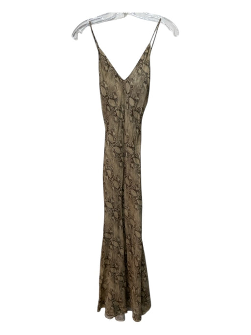 Jonathan Simkhai Size XS/S Beige & Brown Cupro Spaghetti Strap Snake Print Dress Beige & Brown / XS/S