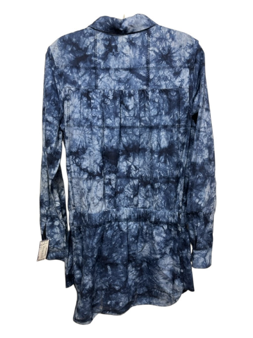 Thakoon Size 6 Light Blue & Navy Cotton Long Sleeve Tie Dye 1/2 Button Dress Light Blue & Navy / 6