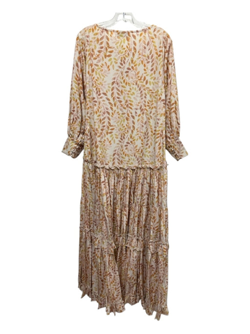 KLEID Size XS Beige, Orange & Brown Polyester & Cotton Long Balloon Sleeve Dress Beige, Orange & Brown / XS