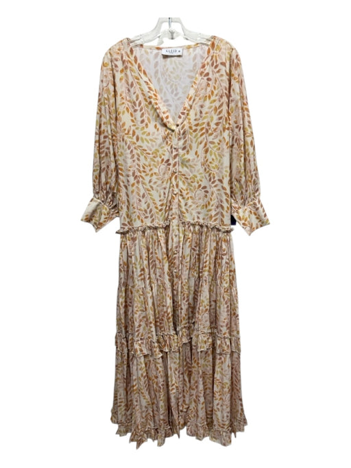 KLEID Size XS Beige, Orange & Brown Polyester & Cotton Long Balloon Sleeve Dress Beige, Orange & Brown / XS