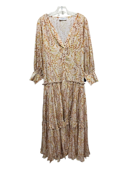 KLEID Size XS Beige, Orange & Brown Polyester & Cotton Long Balloon Sleeve Dress Beige, Orange & Brown / XS