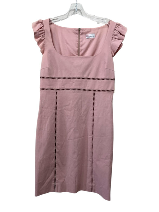 Red Valentino Size 44 Light Pink Cotton Blend Ruffle Cap Sleeve Back Zip Dress Light Pink / 44