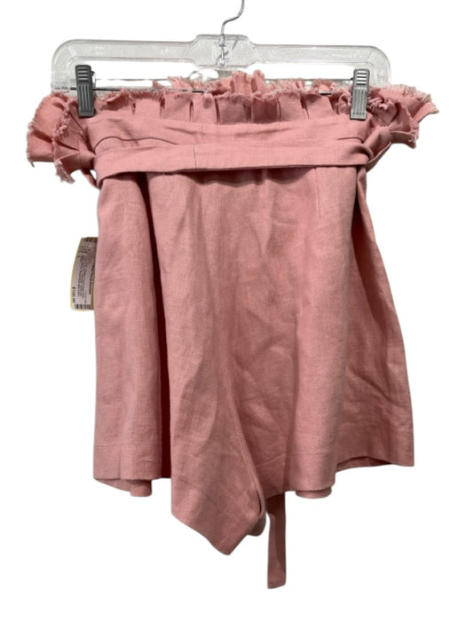 Alexis Size L Pink Linen Pleated Paper Bag Waist Hook & Zip Fly Pocketed Shorts Pink / L